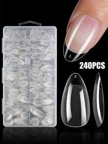 120/240片短杏仁指甲片软凝胶透明凝胶指甲片半哑光全覆盖指甲片亚克力预锉按压假指甲片用于指甲延长家庭DIY美甲按压指甲美甲用品 - 無色 - 查看 8