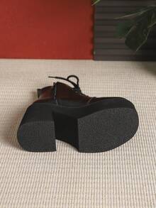 哥特式系带刺绣厚底踝靴，侧拉链，朋克摇滚风格 - 黑色 - 查看 10