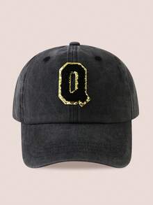 1pc Women/Men 26 Letter Baseball Cap, Washed Brim Sun Hat, Suitable For Outdoor Activities And Daily Wear, UV Protection - Black Gold Label-black Washed Cap - View 29