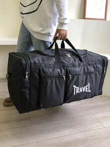 超大号储物行李袋，带拉链和提手，大号可折叠行李袋，适合男士旅行，装备袋，可折叠周末旅行袋，适合过夜露营 - 黑色 - 彩色 - 查看 5