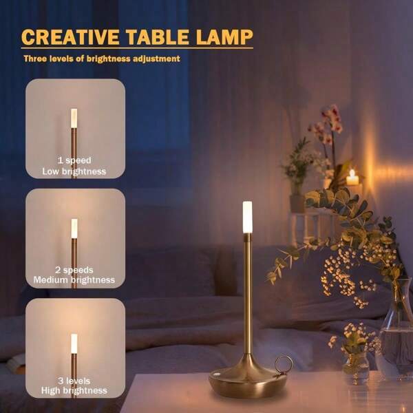 [Salle à manger/Chambre/Bureau] Lampe à LED tactile en fer et acrylique, chargement Type-C, 3 niveaux de luminosité, lumière douce préservant les yeux, lampe d'ambiance minimaliste moderne, veilleuse de salle à manger, D11*H26cm