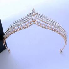 1 buah Mahkota Pengantin, Hiasan Rambut Pengantin Bertabur Kristal Berlian Imitasi, Desain Baru, Mahkota Tiara, Aksesori Rambut - Emas - View 4