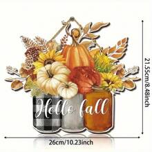1pc Autumn Harvest Wooden Hanging Decoration, Suitable For Indoor And Outdoor Thanksgiving Decorations, Featuring Pumpkins, Sunflowers, And Leaves, Seasonal Home Decor Halloween Decor Fall Decor Room Decor Autumn Decor