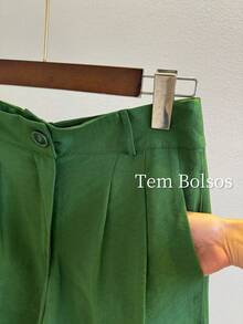 ISADORA MODA WOMEN'S LINEN BERMUDA SHORTS WITH POCKETS, ELEGANCE AND - Dark Green - View 2