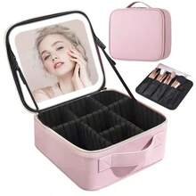 Leather Makeup Case With LED Mirror - Rosa Pálido - Ver 3