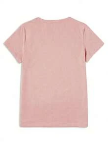 Camiseta Manga Corta Cuello Redondo Estampado Pulso Corazón Mujer - Rosa Pálido - Ver 4