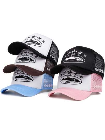 2025 New Five Star Embroidered Summer Men's High Quality Mesh Hat Street Hip Hop Hat Sunscreen Hat Outdoor Sunscreen Hat Women's Outdoor Entertainment Cycling Personalized Breathable Heat Dissipation Baseball Hat