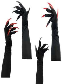 1 Pair Halloween Cosplay Witch Long Fingernail Gloves, Horror Decor Props Costume Accessories