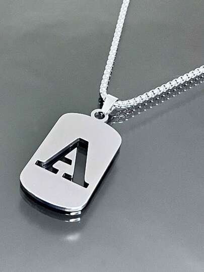 1pc Titanium Steel 26 English Letter Hollow Necklace For Men, Suitable For Daily Wear, Traveling, Basketball