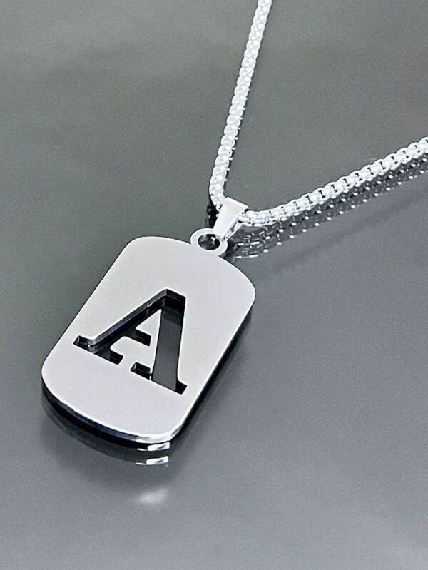 1pc Titanium Steel 26 English Letter Hollow Necklace For Men, Suitable For Daily Wear, Traveling, Basketball