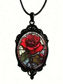 1 件哥特式血玫瑰玻璃吊坠项链，适合日常佩戴和节日 - 黑色 - 查看 3