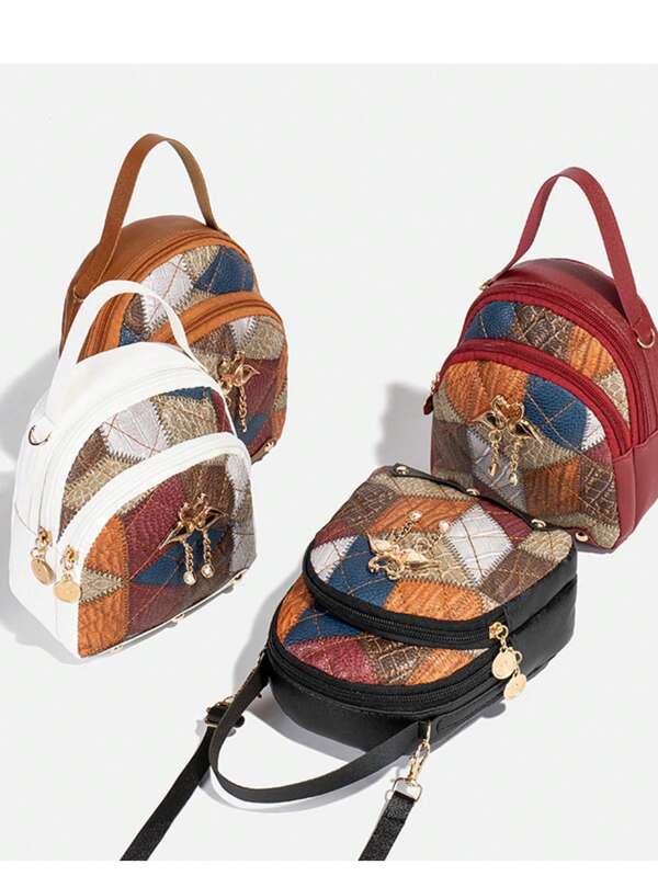 2025 New Fashion Casual Women Backpack, Rhombus Quilted Swan Sequin Mini Backpack