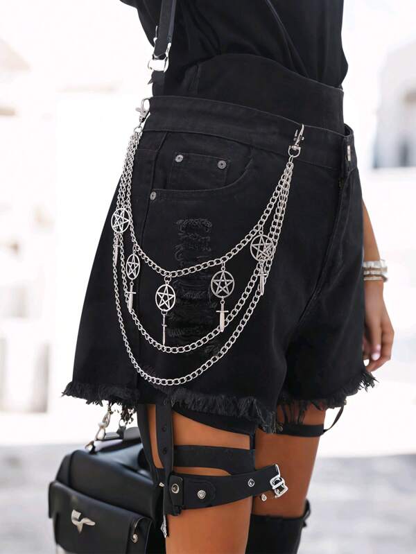1pc Fashion Metal Pentagram Sword Multi-Layer Waist Chain, Unisex Slimming Waist Belt, Versatile Chain Decor, Suitable For Daily Wear Autumn-Winter Accessories Halloween Costume,Suitable For Teens, Youth,Men,Casual, Outdoor, Athletic, Vacation, Graduation Gifts, Birthday, Daily Wear