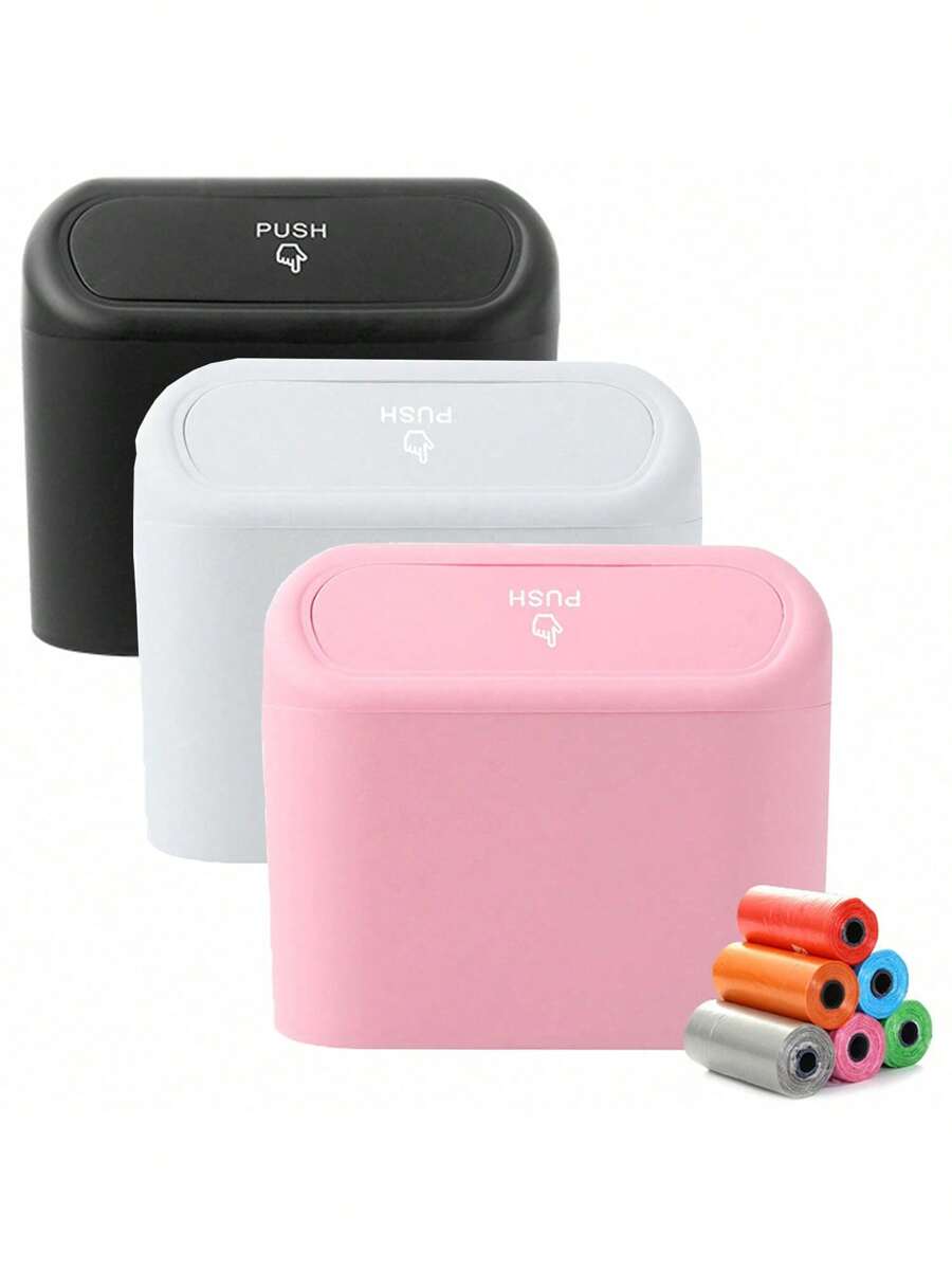 1 件防漏迷你车载垃圾桶带盖，含 30 个垃圾袋，方便卫生的汽车配件，车门悬挂式女士储物收纳盒，旅行必备品，返校宿舍储物秋季装饰