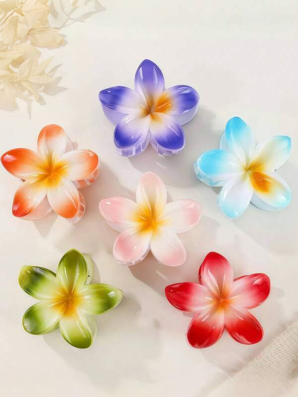 1pc Fashion Gradient Lily Grab Clip Hawaiian Style Model Five-Leaf Color Frangipani Grab Clip 1 Piece Women's Mixed Color Frangipani Grab Clip For Daily Wear At The Beach For Daily Wear Wearing Hair Accessories Can Be Used As Gifts Flowers Hair Clips Cute Claw Clips, School Stuff, College Autumn Accessories Fall Winter For Vacation Outfits Woman