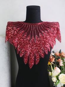 50厘米长 x 39厘米宽 全新蕾丝刺绣网眼水晶亮片串珠贴花披肩 DIY 服装配饰饰边 - 多色 - 查看 6