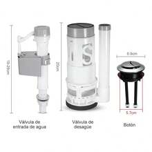 1 juego de herrajes y válvula de descarga para inodoro sistema dual pulsador de 20 cm. Kit completo de reparación de tanque de inodoro con válvula de llenado y aleta de válvula de inodoro - Blanco - Ver 2