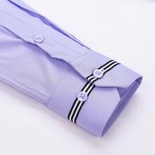 [Tedelon]56% Polyester 40% Cotton 4% Spandex ,Slim Fit Dress Shirt -Formal/Casual Shirt With Contrast Collar & Cuff Details, Breathable Cotton Blend For Business - 淺紫 - 查看 4