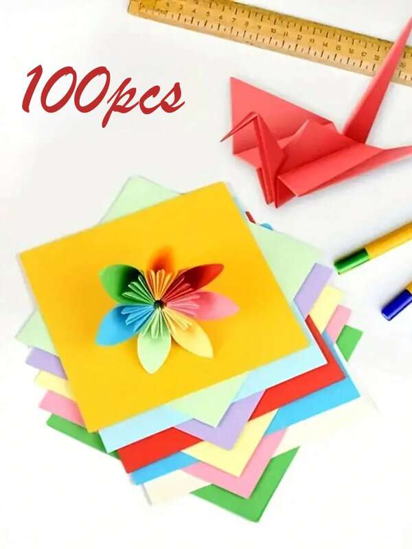 100 Folhas de Origami Quadradas Brilhantes - Papel Colorido Feito à Mão para Criação Artística, Perfeito para Tsuru de Papel e Design Decorativo, Com Opção Multicolorida Brilhante, Arte em Papel Origami Faça Você Mesmo, Recorte de Papel, Papel Colorido Feito à Mão, Várias Cores, Adequado para Artesanato e Recorte de Pintura, Material Escolar, Volta às Aulas