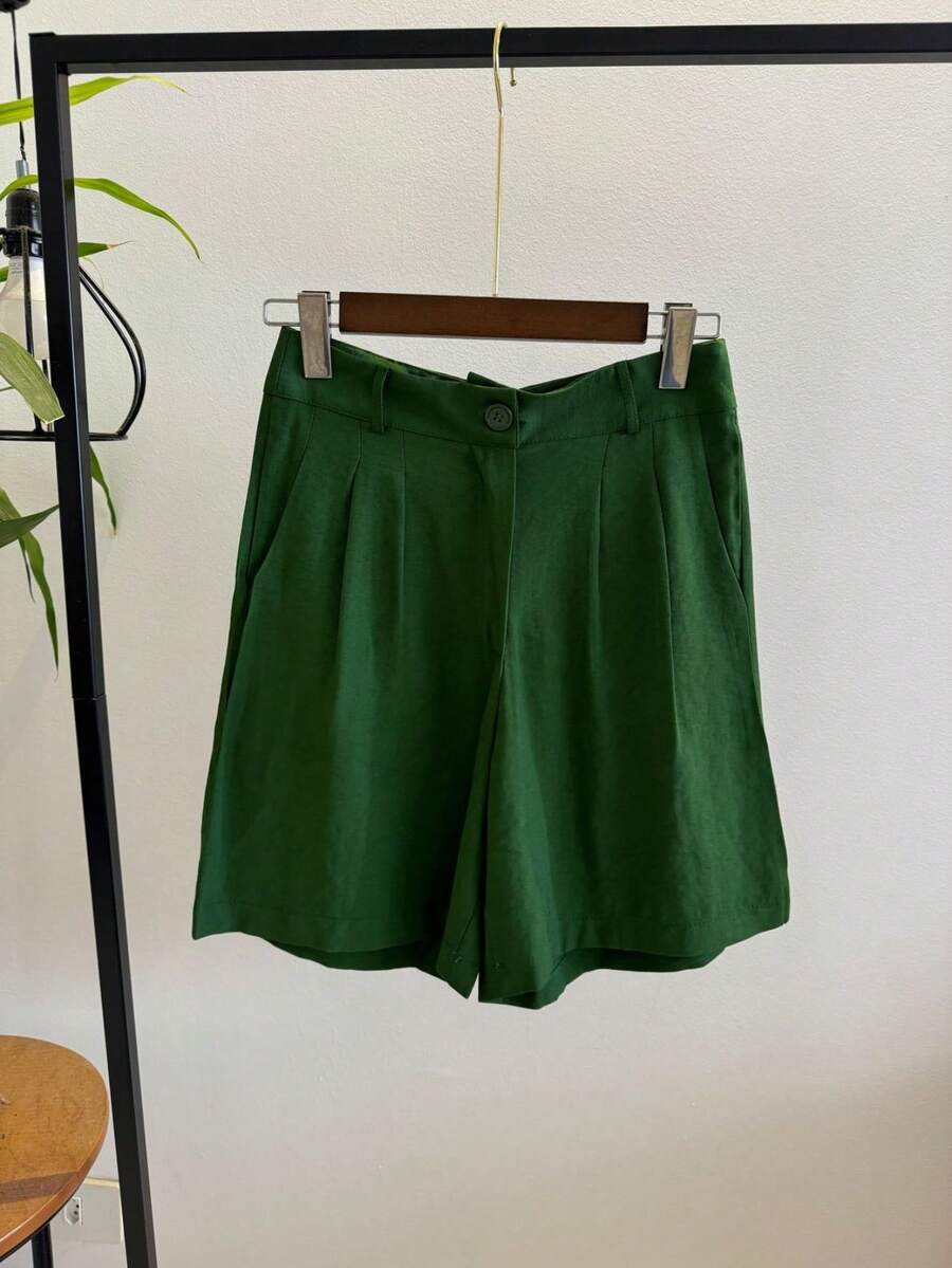 ISADORA MODA WOMEN'S LINEN BERMUDA SHORTS WITH POCKETS, ELEGANCE AND - Dark Green - View 1