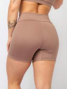 Kit 2 Women's Fitness Shorts High Waist Zero Transparency Blackout Gym Basic Bermuda Shorts Women's Crossfit Yoga - 棕色+咖啡色 - 查看 7