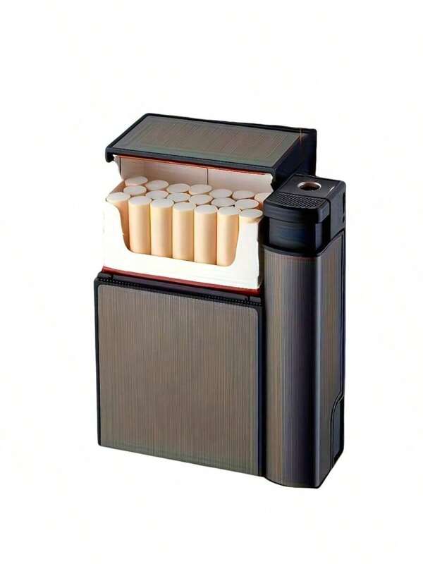 Étui à cigarettes et briquet en métal - peut contenir jusqu'à 20 cigarettes de 84 mm, convient aux hommes au style d'affaires, cadeau pour homme, cadeau pour père, cadeau d'affaires - gentlemen, mode, avec des détails en métal texturé, très adapté pour une utilisation en extérieur ou au bureau (briquet et cigarettes non inclus)