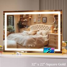 Hasipu 32 英寸 X 22 英寸带灯化妆镜，金色边框 LED 化妆镜，带灯化妆镜，可调光 3 种模式，触摸屏控制化妆镜，非常适合家庭、卧室、夏季化妆品收纳浴室配件返校 - 美規A型插(110-127V) - 查看 1