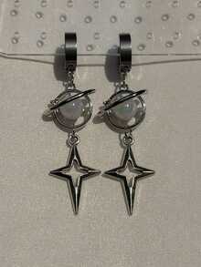 1Pair Gothic Punk Style Drop Earrings Four-Pointed Star Cross Simple Fashion Ear Stud Women Couple Rock Ear Piercing Jewelry - 耳環 - 查看 4