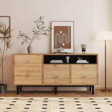 Credenza moderna in legno con tre ante e ripiani, 160 x 35 x 76 cm, facile da assemblare, design salvaspazio, robusta e affidabile.