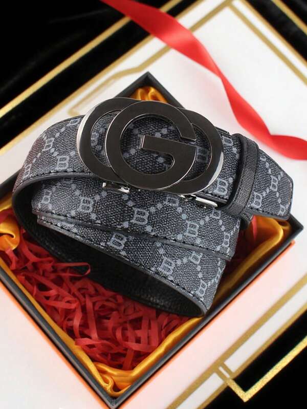 1 Piece Men's Double G Alphabet Element Alloy Buckle Belt High Quality Alloy Self-Buckle Belt Young Middle-Aged Casual Jeans Belt