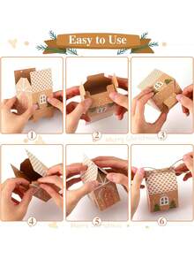 10/20pcs Christmas House Shaped Gift Boxes With String, Gingerbread House Paper Party Favors Boxes, Festive Holiday Gift Containers For Home Decor, Winter New Year Gifts, Christmas Tree Decor