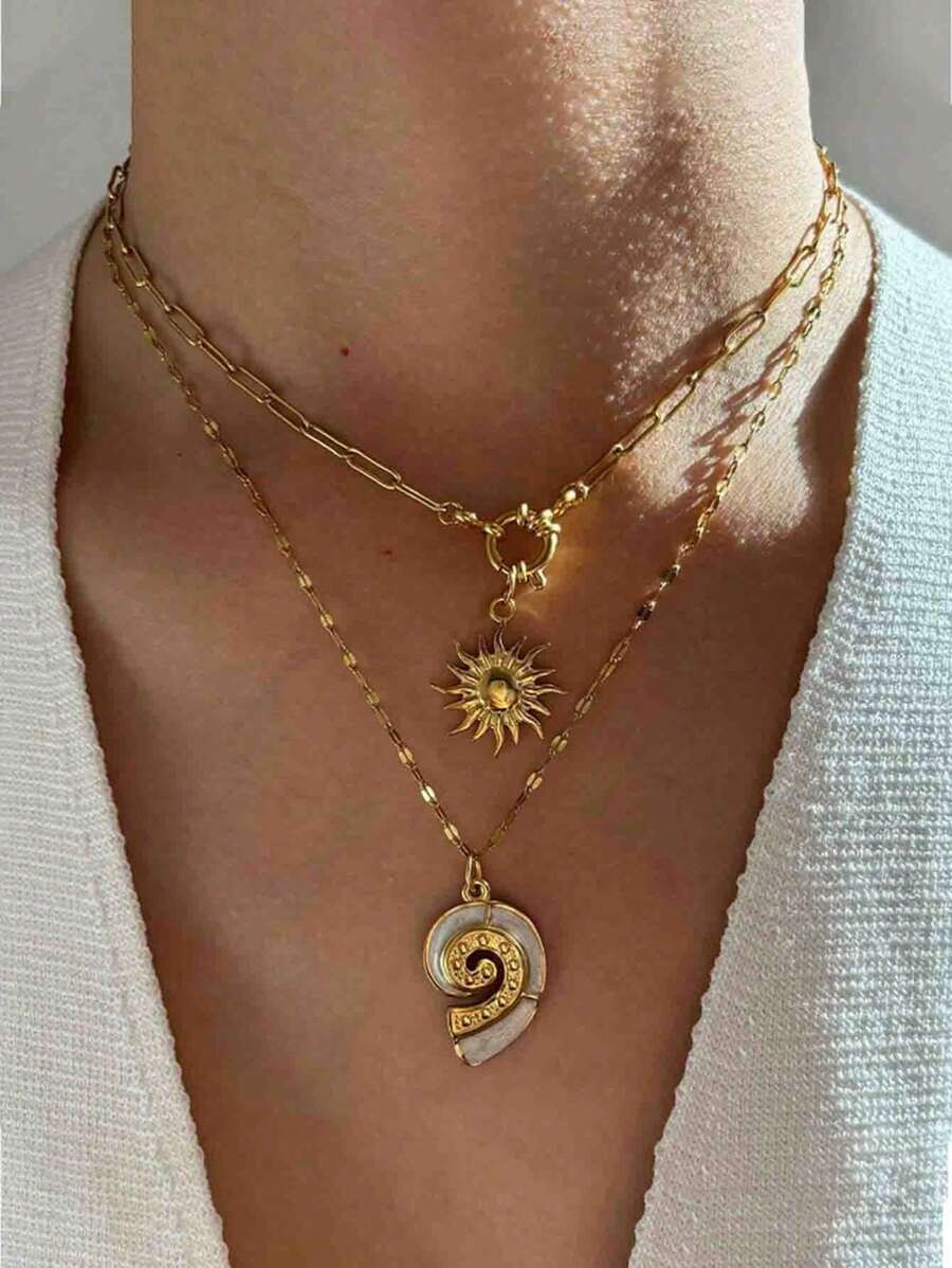 1 件男士夏季海滩度假独特设计海螺吊坠项链，不锈钢防水不褪色，适合日常佩戴、海滩和项链