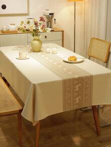 1pc Beige & Coffee Reindeer Pattern Table Cover, Minimalist Nordic Style Table Cloth, Square Tabletop Protective Dust Cover, Suitable For Kitchen, Wedding, Coffee Table, Ideal For Summer & Autumn Events, Table Decor Table Cloth Rectangle - New Year Essentials - For Christmas Gift - Coffee Brown - View 9