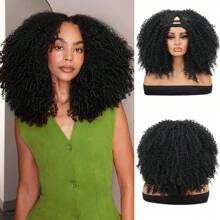 卷曲 V 部分假发升级版 U 部分假发高品质合成假发编织无胶 V 形假发非洲卷发假发不脱落自然色 18 英寸