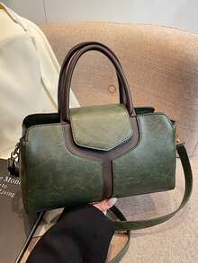 High-Quality Patchwork Leather Women's Handbag, Suitable For Daily Use And Outings, With Shoulder Strap For Crossbody Wear - Olive Green - View 2