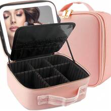 Leather Makeup Case With LED Mirror - Rosa Pálido - Ver 4