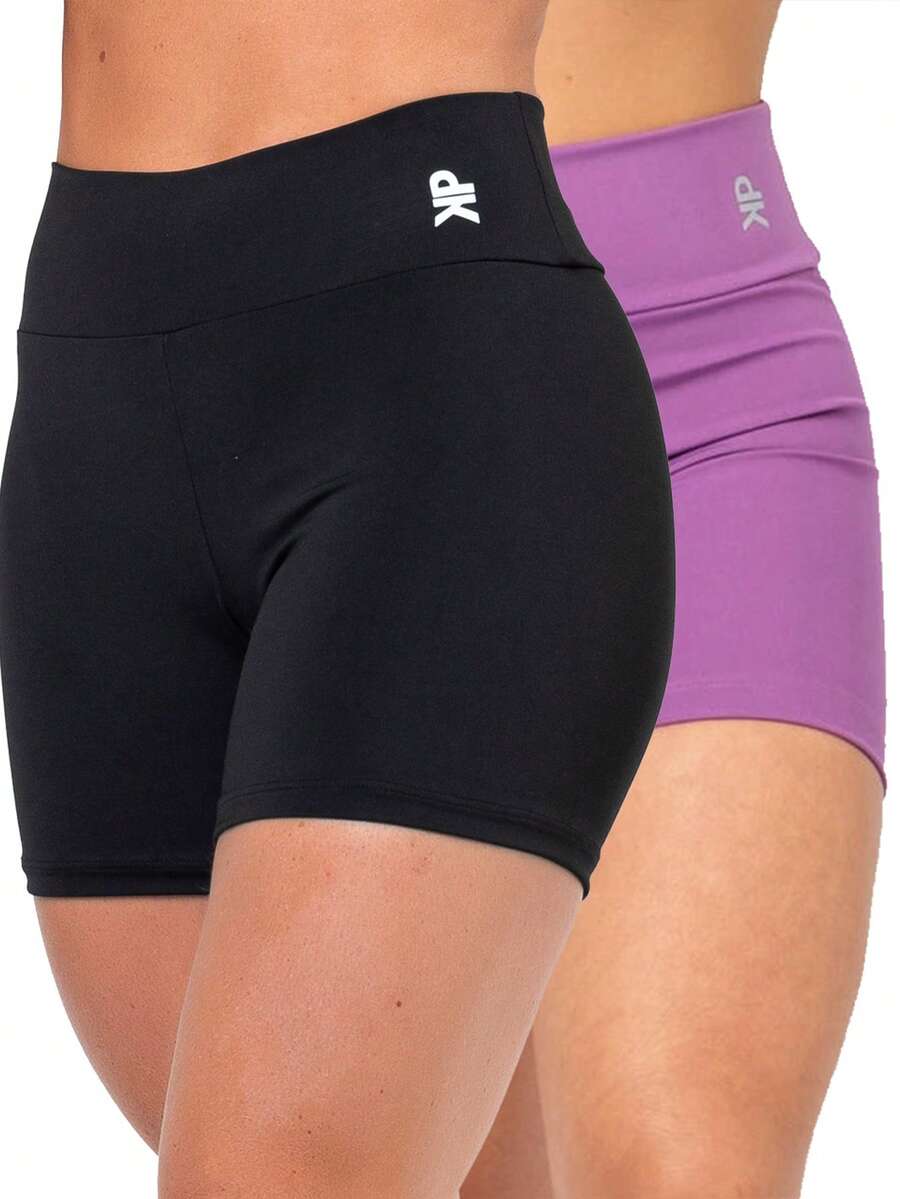 Kit 2 Women's Fitness Shorts High Waist Zero Transparency Blackout Gym Basic Bermuda Shorts Women's Crossfit Yoga - 黑色+紫色 - 查看 1