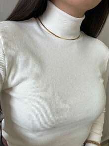 Women's Ribbed Blouse Long Sleeve High Neck Basic  Casual Modern Second Skin Black - Grey - View 3