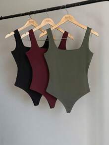 Kit 3 Body Bori Women's Tank Top Thick Strap Basic Casual Blogger Suplex Various Colors - Black/Wine/Military Green - View 1