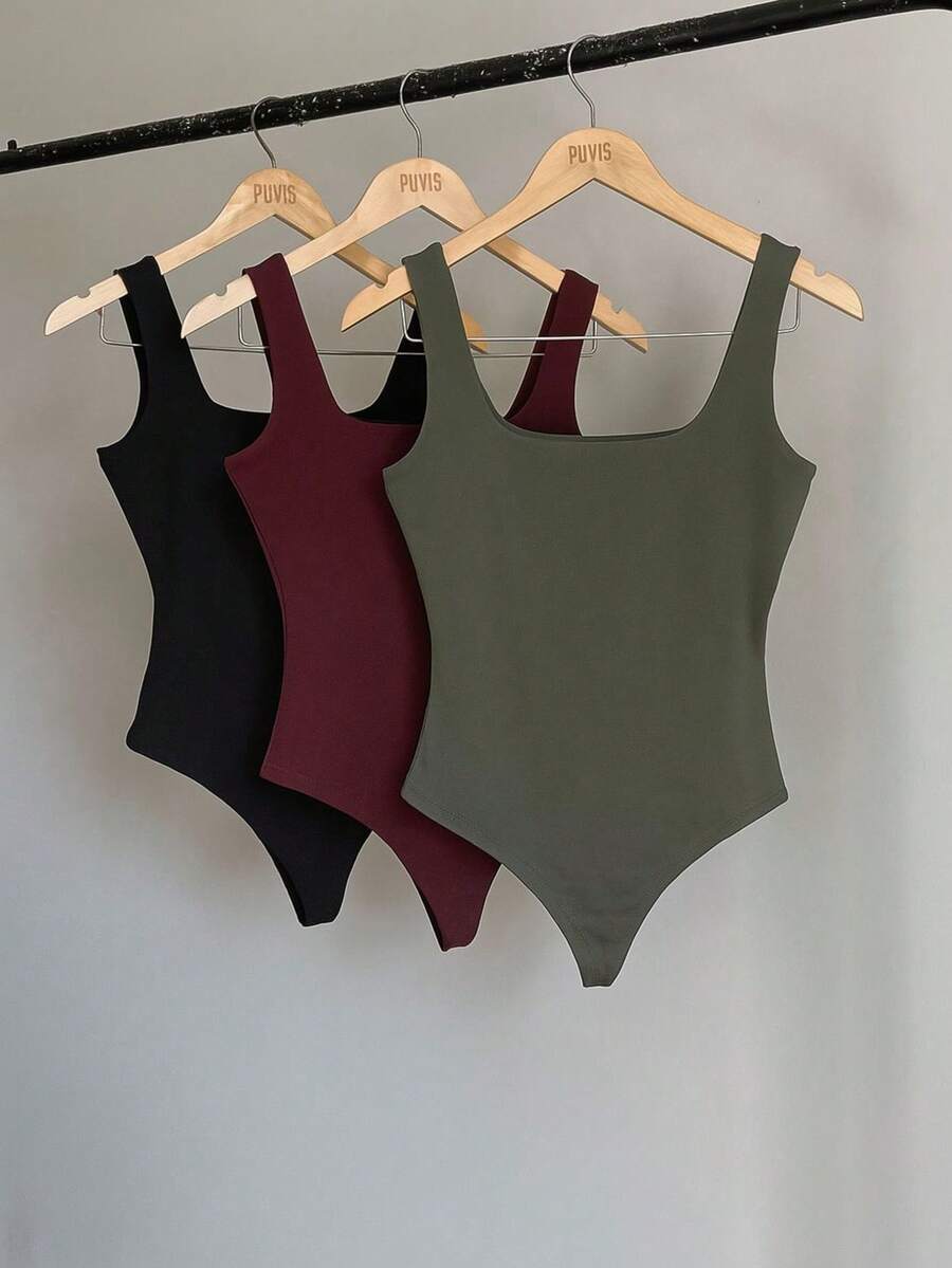 Kit 3 Body Bori Women's Tank Top Thick Strap Basic Casual Blogger Suplex Various Colors - Black/Wine/Military Green - View 1