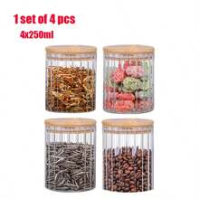 4-6件/套 - 180毫升，独特竖条纹迷你香料罐，超小茶叶罐，复古竖条纹储物罐，香料，各种调味品储物容器，带密封竹木盖，便携式透明食品罐，用于茶、咖啡豆、糖、糖果、饼干、香料、家庭厨房用品 - 無色 - 查看 7