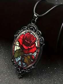 1 件哥特式血玫瑰玻璃吊坠项链，适合日常佩戴和节日 - 黑色 - 查看 2