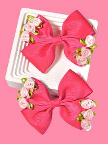 2 件粉色玫瑰花蝴蝶结发夹，可爱甜美的日常配饰 - 彩色 - 查看 15