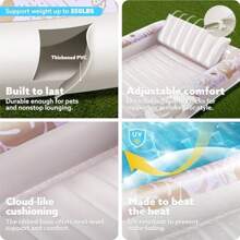 SLOOSH 充气日光浴泳池躺椅浮床，85 英寸 X 57 英寸超大成人泳池浮床，带枕头，四合一日光浴浴缸浮筏，日光浴床躺椅，适用于水上充气球坑，XL-金白色