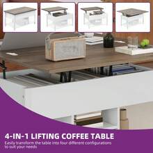 BALCONERA  White & Gray 4-In-1 Multi-Functional Lift-Top Coffee Table – Liftable Table With Drawers & Storage Space, Converts To Dining Table For Living Room/Dining Room - White - View 5
