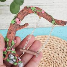1pc Swinging Tree With Swing Garden Decor (Multiple Color Options) - Vintage Stump With Pink Flowers, Suitable For Succulents, Indoor Tabletop Display, Unique Rustic Style Gift, Outdoor Space Decor, Living Room Decor, Ideal Birthday, Christmas, Halloween, Thanksgiving Holiday Gift