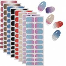 20片/套 半固化美甲贴纸，易于涂抹的舒缓美甲凝胶贴纸，第二代软凝胶美甲贴，UV灯固化设计，适合女性，沙龙品质，易于安装和卸除 美甲用品 - 彩色 - 查看 2