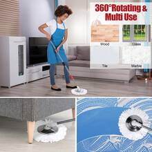 Spin Mop And 2 Microfiber Mop Replacement Heads, 61" Stainless Steel Adjustable Handle For Floor Cleaning - trắng - Xem 4