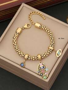 1 件不锈钢油滴眼掌装饰手链，女士百搭时尚配饰