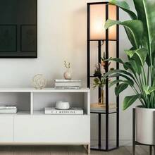 Floor Lamp With Shelves 3-Tier Wood Standing Lamp And LED Light For Living Room, Bedroom, Office, Black - UK Plug(220-240V) - View 4